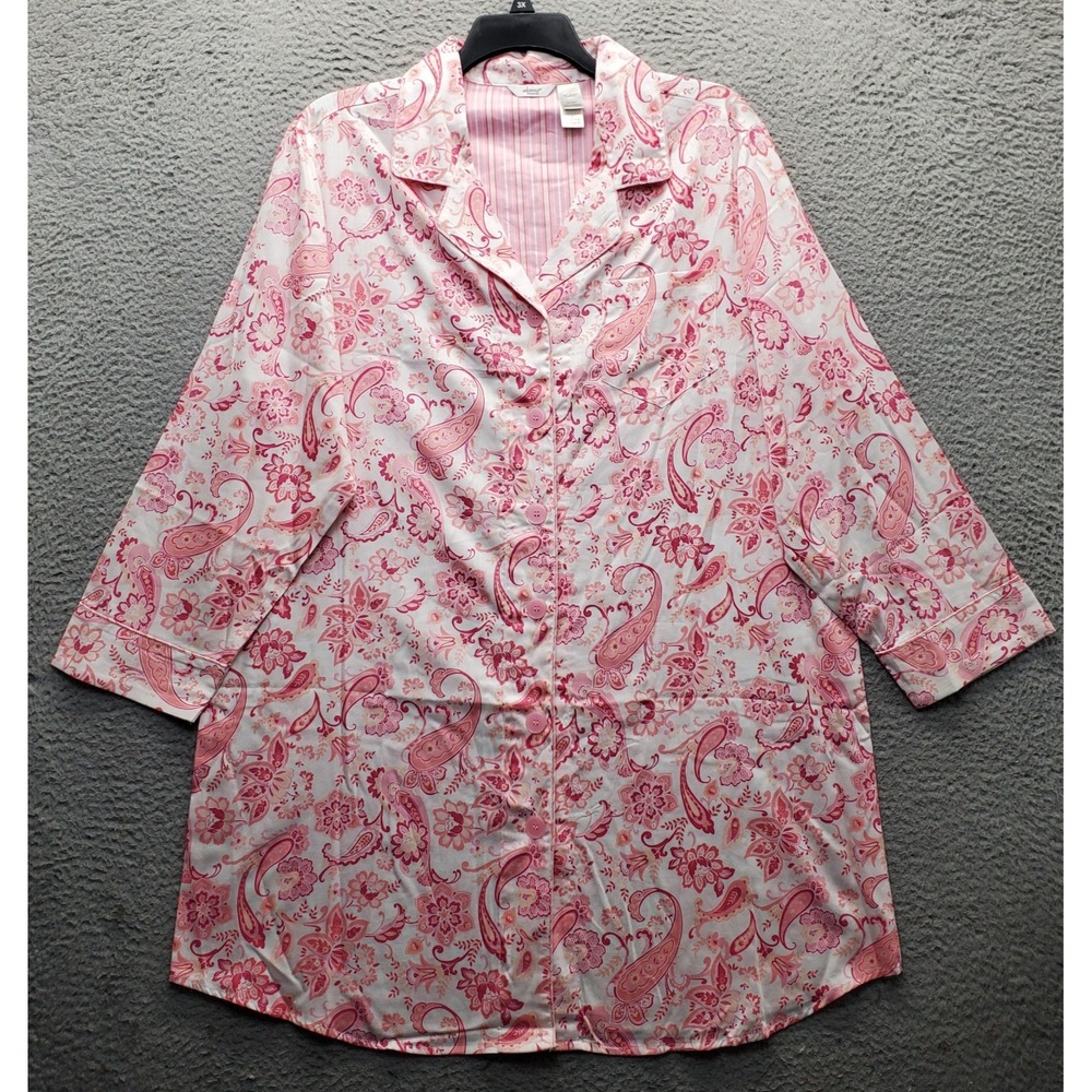 Adonna Pajama Top Womens 1X Multi Paisley Long Sleeve Sleepwear Button Front